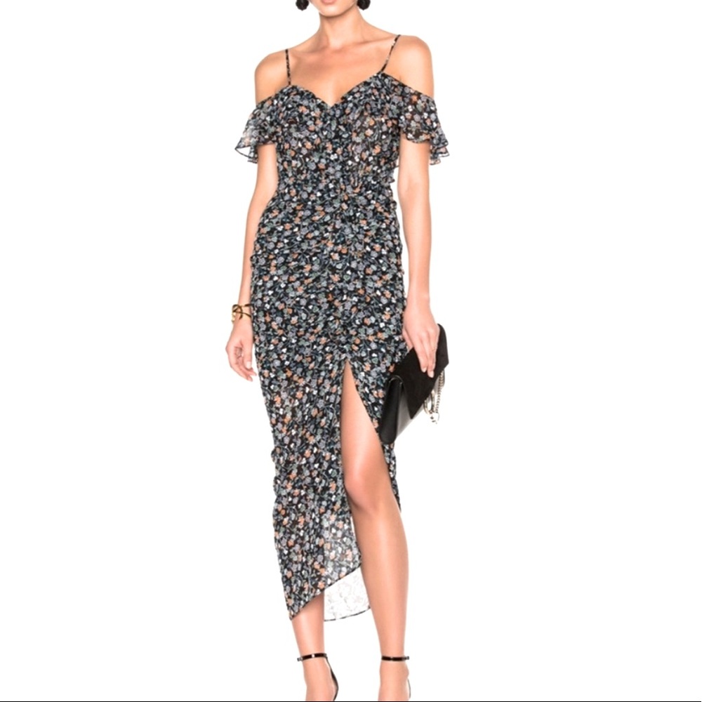 Veronica Beard Marylin Cold Shoulder Floral Silk Wrap Dress Sz 2 NEW - Picture 2 of 8